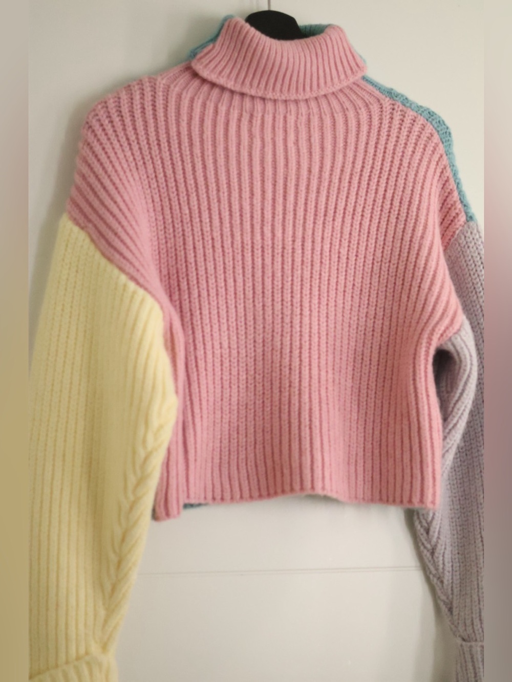Zara Pastel Colorblock Chunky Knit Turtleneck Sweater